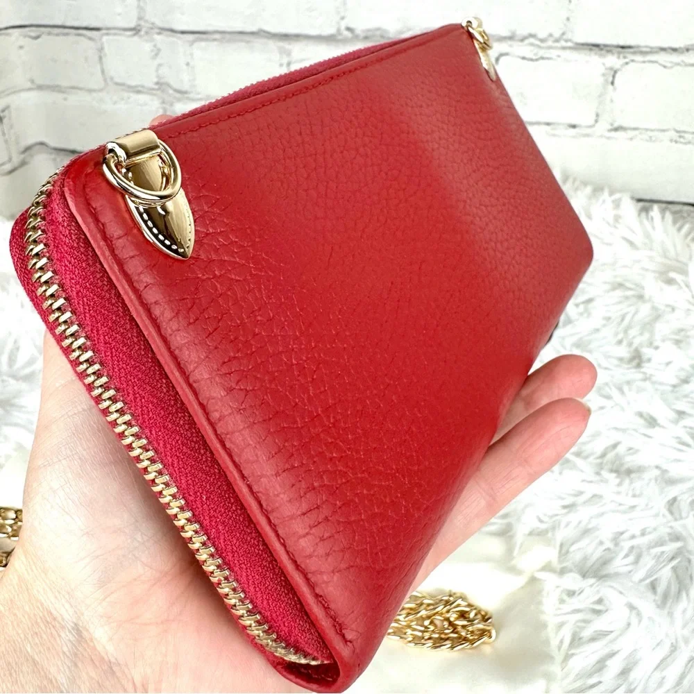 Gucci Marmont red leather zip around zippy wallet on chain crossbody WOC - Picture 4 of 16